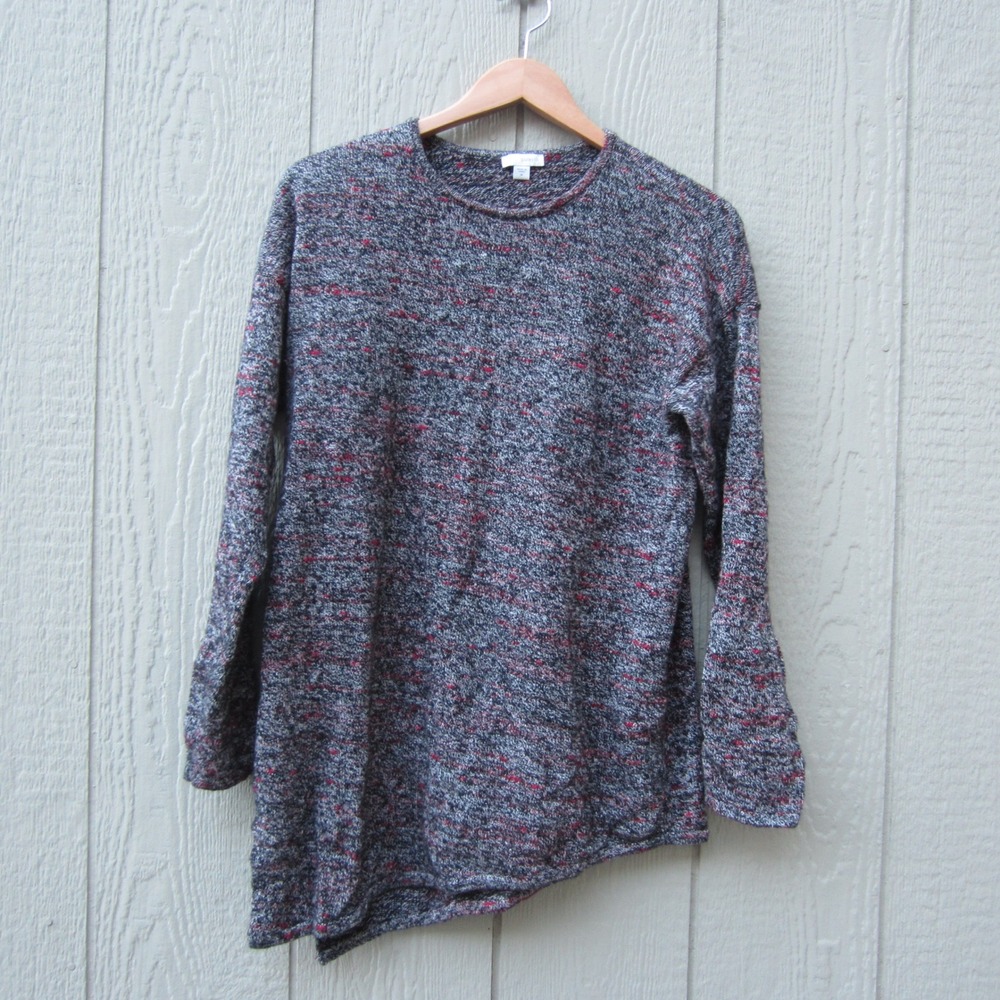 Pure Jill J.Jill Sweater womens size M Gray Red Asymmetrical Tunic Wool Cashmere